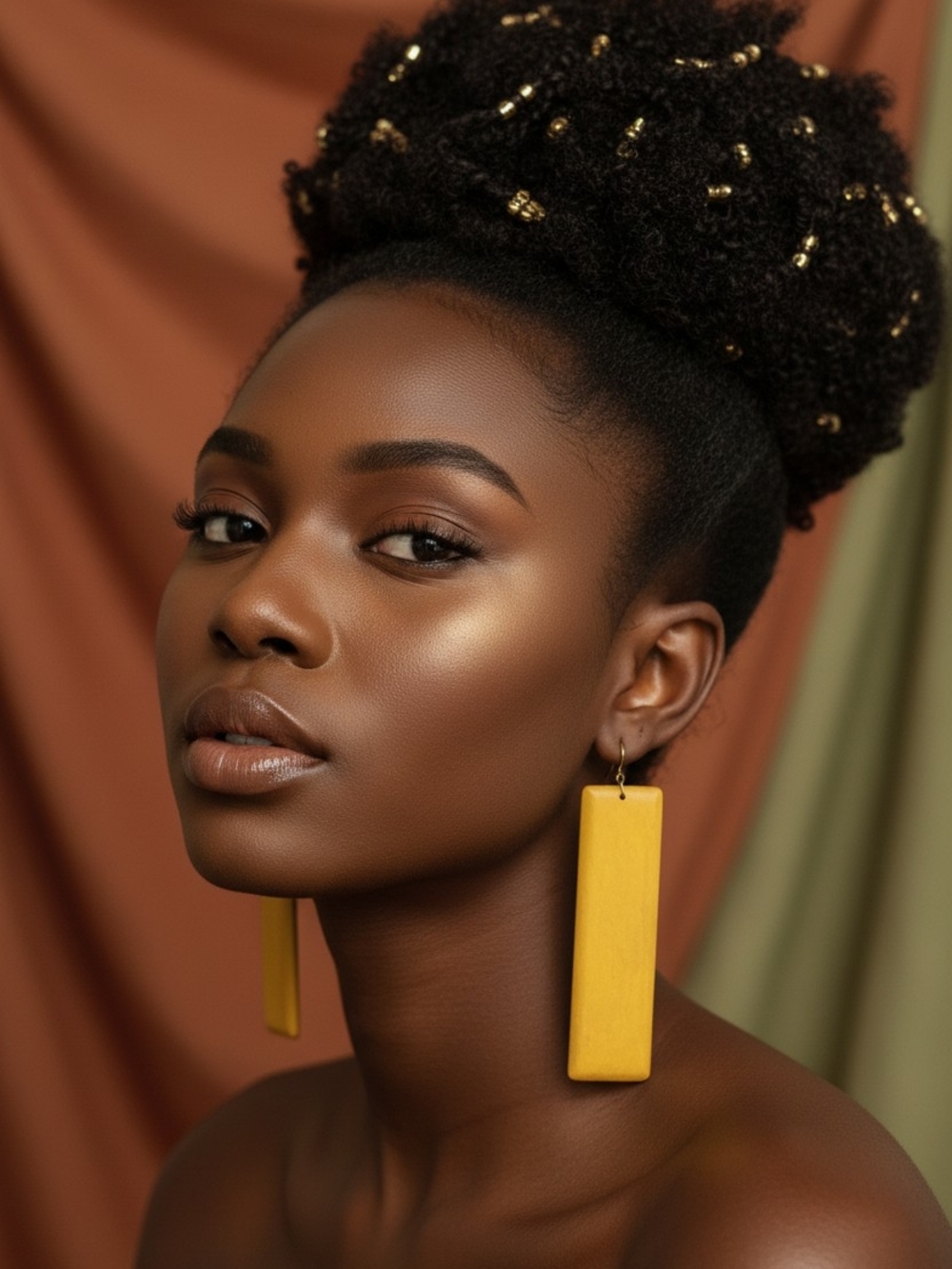 Handmade Mustard Yellow Wooden Rectangle Drop Earrings
